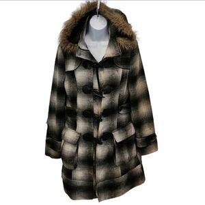 LAST Kiss Flannel Faux Fur Trimmed Hooded Jacket